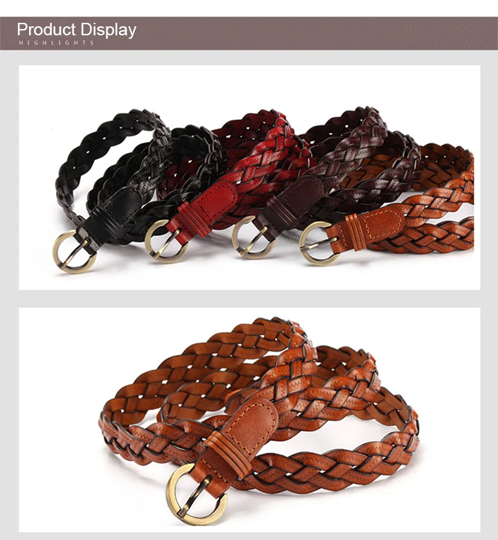 Maikun Fashion Ladies Woven Candy Belt Alloy Pin Buckle Women's Thin Belt