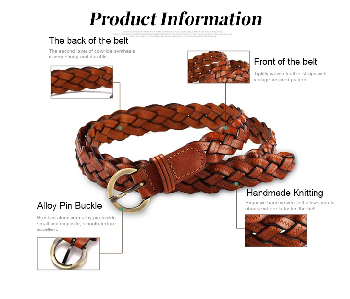 Maikun Fashion Ladies Woven Candy Belt Alloy Pin Buckle Women's Thin Belt
