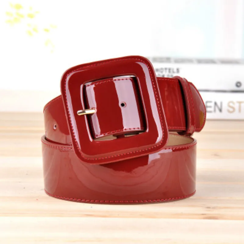 ANYONGZU Designers Brand Women Wide Genuine Cowhide Belt Bright Red Black High Quality Woman Waist Belts Dresses 100CM*4.7CM