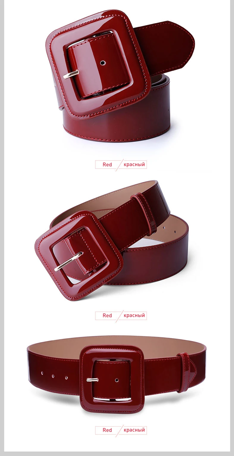 ANYONGZU Designers Brand Women Wide Genuine Cowhide Belt Bright Red Black High Quality Woman Waist Belts Dresses 100CM*4.7CM
