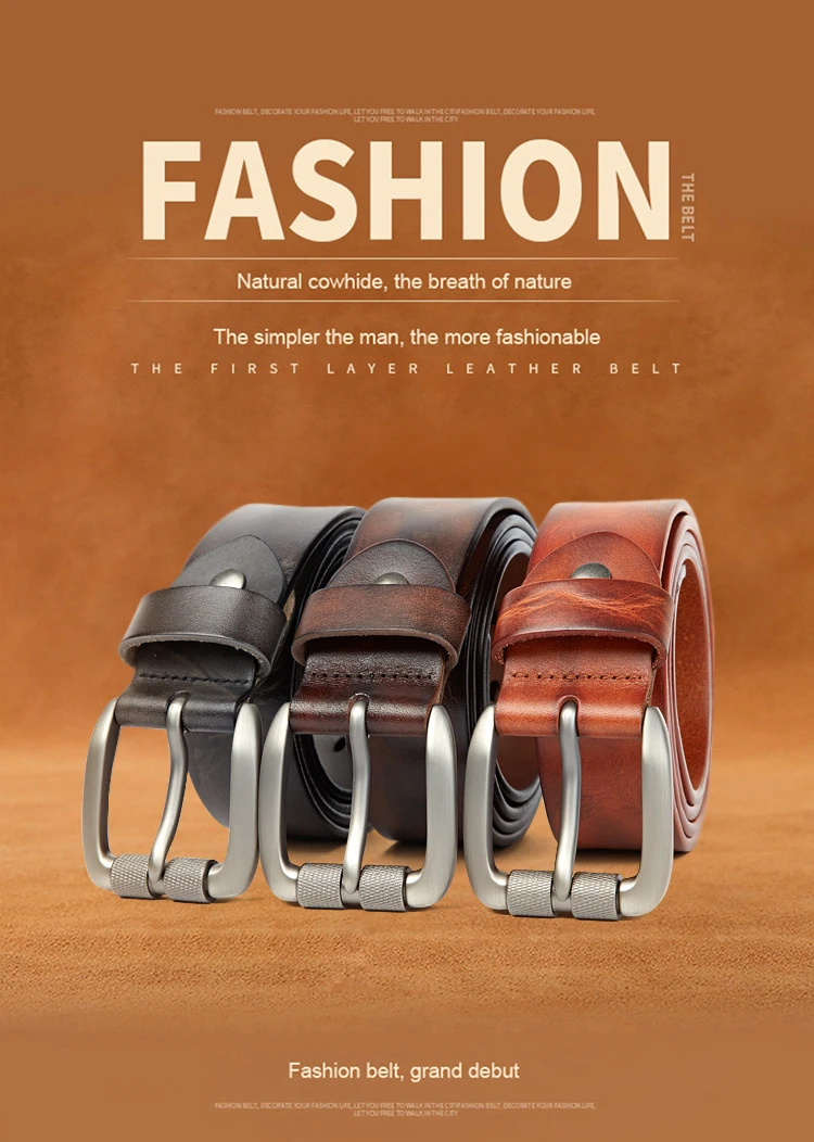 MEDYLA Fashion Men's Belt Top Natural Genuine Leather Sturdy Buckle Men Vintage Belt Suitable for Jeans Casual Pants Cummerbund