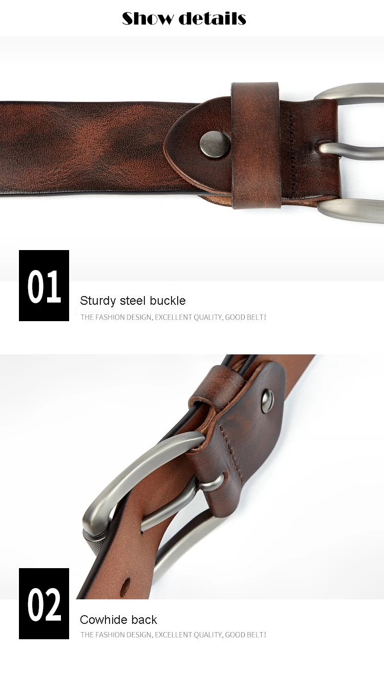 MEDYLA Fashion Men's Belt Top Natural Genuine Leather Sturdy Buckle Men Vintage Belt Suitable for Jeans Casual Pants Cummerbund