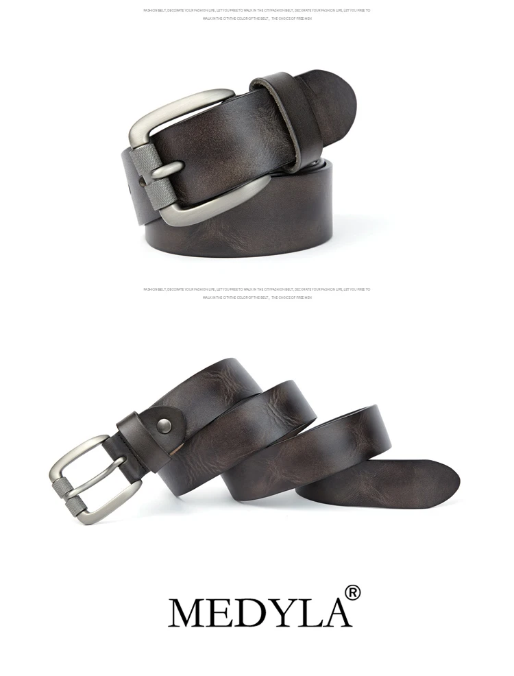 MEDYLA Fashion Men's Belt Top Natural Genuine Leather Sturdy Buckle Men Vintage Belt Suitable for Jeans Casual Pants Cummerbund