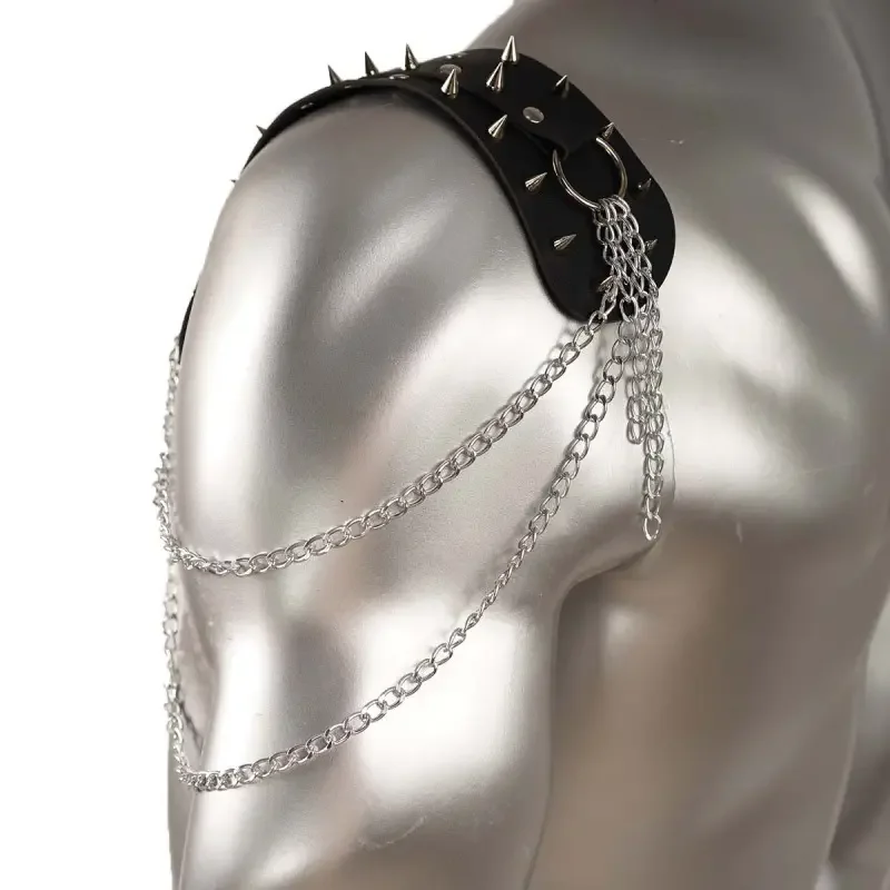 UYEE unisex synthetic leather shoulder armor with rivet details and chain tassel fashionable black studded waistband accessory