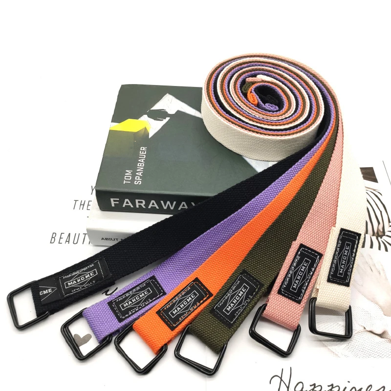 120cm Long Trendy and versatile ins Fashion Casual Canvas Belt Double Ring Metal Buckle Men Women Waistband Jeans Belts Strap