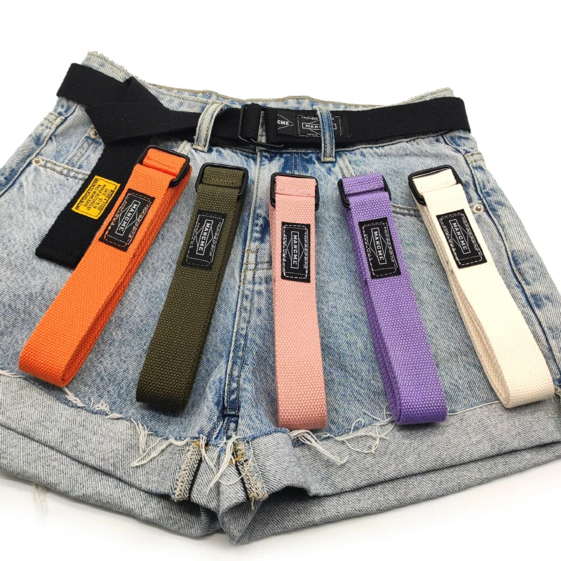 120cm Long Trendy and versatile ins Fashion Casual Canvas Belt Double Ring Metal Buckle Men Women Waistband Jeans Belts Strap