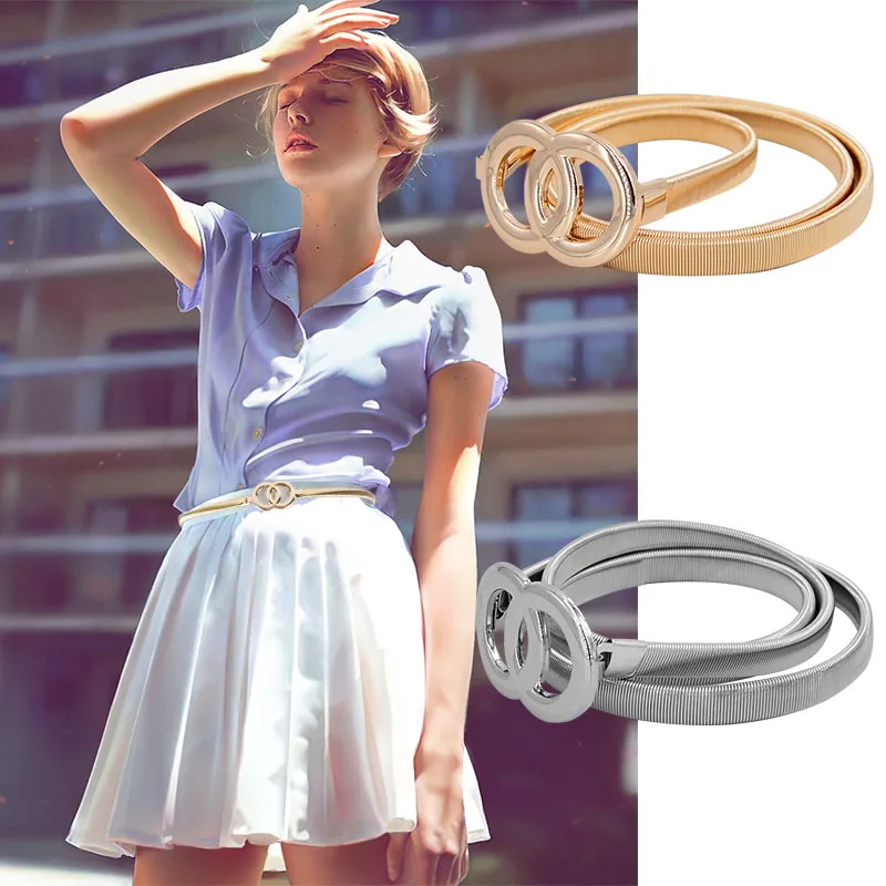 Double Ring Belts For Women Fashion Dress Jeans Belt PU Leather Metal Buckle Heart Pin Waist Belts Lady Girls Leisure Waistband