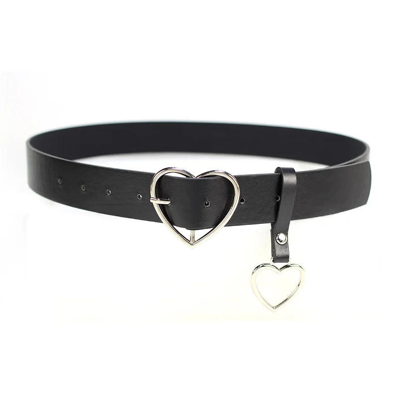 Double Ring Belts For Women Fashion Dress Jeans Belt PU Leather Metal Buckle Heart Pin Waist Belts Lady Girls Leisure Waistband
