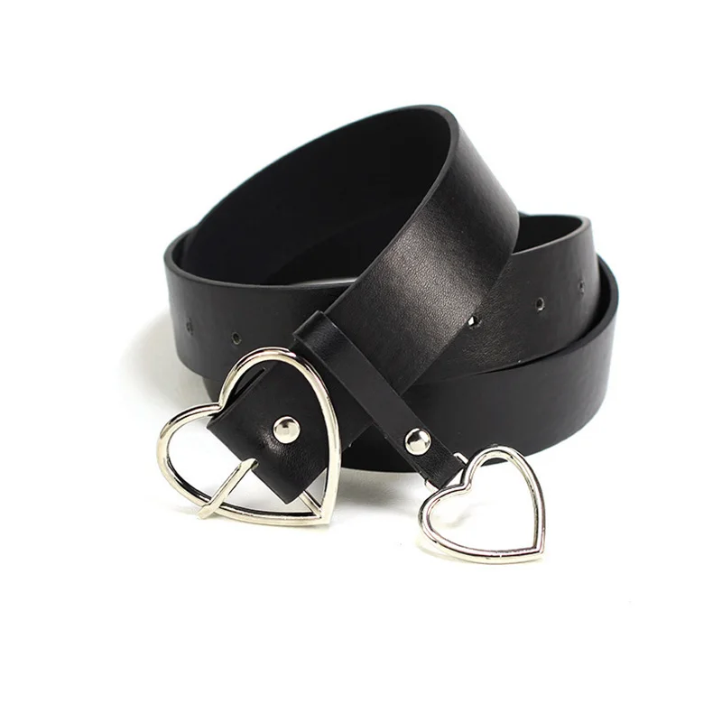 Double Ring Belts For Women Fashion Dress Jeans Belt PU Leather Metal Buckle Heart Pin Waist Belts Lady Girls Leisure Waistband