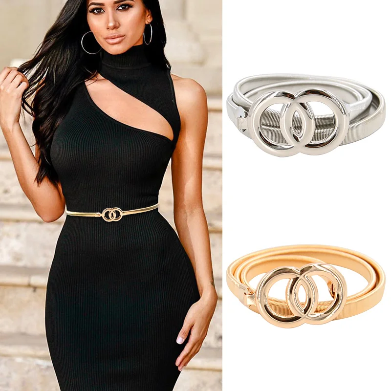 Double Ring Belts For Women Fashion Dress Jeans Belt PU Leather Metal Buckle Heart Pin Waist Belts Lady Girls Leisure Waistband