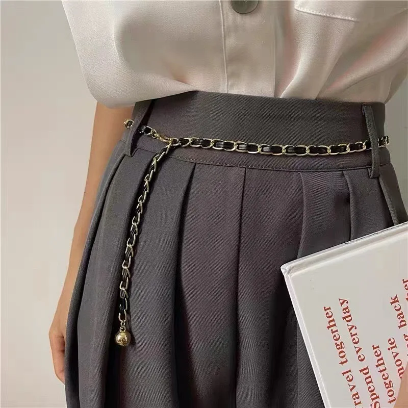 Women Long Metal Tassel Waist Belt PU Leather Adjustable Gold Silver Chain Belts Simple Coat Dress Decorative Waistband Girdle
