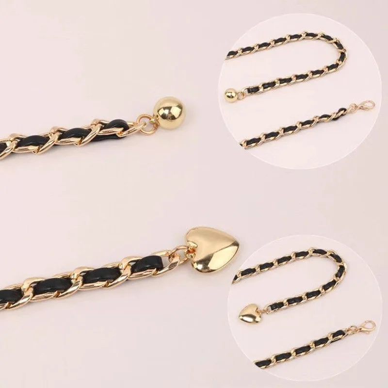 Women Long Metal Tassel Waist Belt PU Leather Adjustable Gold Silver Chain Belts Simple Coat Dress Decorative Waistband Girdle