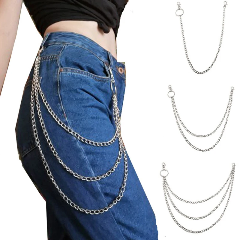 1/2/3 Layer Long Metal Belt Chain Rock Punk Hook Trousers Pant Waist Link Wallet Chain Keychain Ring Clip Keyring HipHop Jewelry