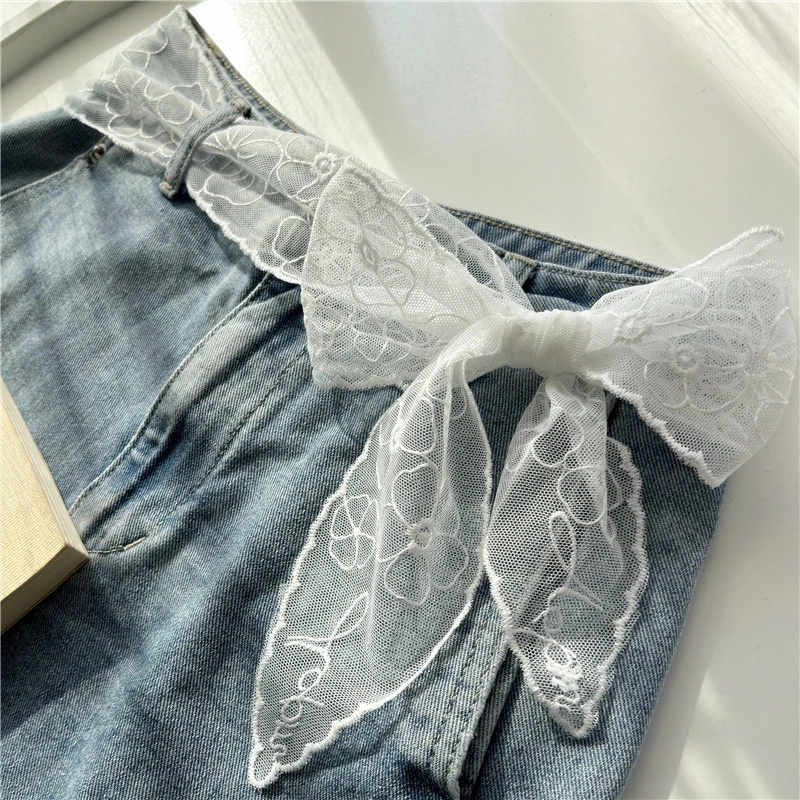 Sweet Lace Elastic Bow Tie Bohemian Waist Chain Belt for Women Fashion Sweater Chain Waist Seal Body Decor Accessories