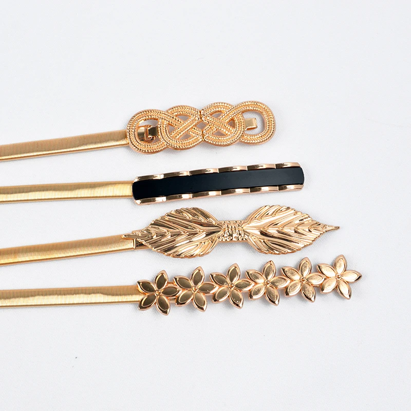 Gold Flower Shape Elastic belts For Women Girl Stretch Skinny Waist Belt Cummerbunds Metal Female Belt cinturon mujer cinto