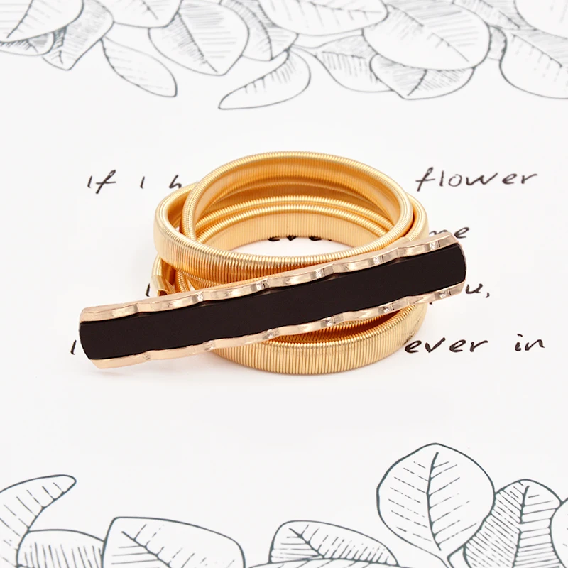 Gold Flower Shape Elastic belts For Women Girl Stretch Skinny Waist Belt Cummerbunds Metal Female Belt cinturon mujer cinto
