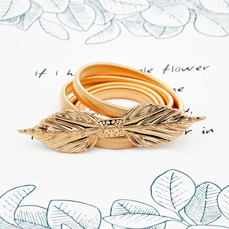 Gold Flower Shape Elastic belts For Women Girl Stretch Skinny Waist Belt Cummerbunds Metal Female Belt cinturon mujer cinto