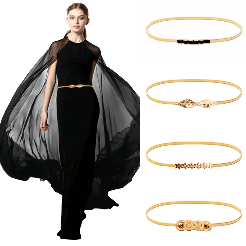 Gold Flower Shape Elastic belts For Women Girl Stretch Skinny Waist Belt Cummerbunds Metal Female Belt cinturon mujer cinto