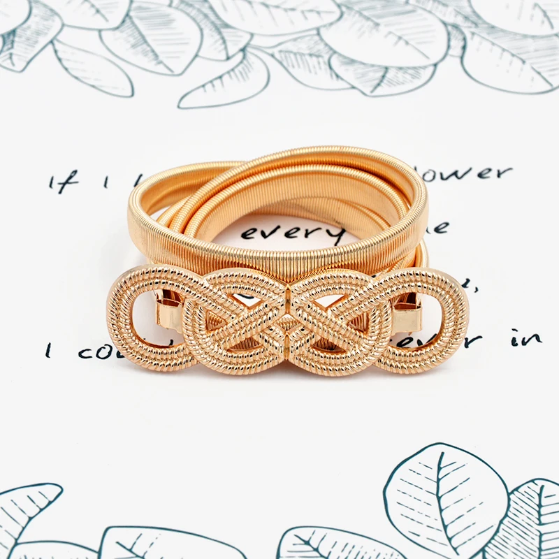 Gold Flower Shape Elastic belts For Women Girl Stretch Skinny Waist Belt Cummerbunds Metal Female Belt cinturon mujer cinto