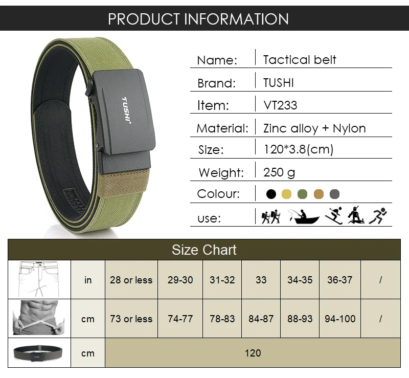 VATLTY New Men's Military Pistol Belt Metal Automatic Buckle Sturdy Nylon Tactical Outdoor Belt IPSC Casual Waistband Male