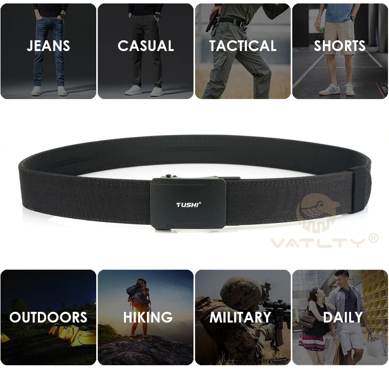 VATLTY New Men's Military Pistol Belt Metal Automatic Buckle Sturdy Nylon Tactical Outdoor Belt IPSC Casual Waistband Male