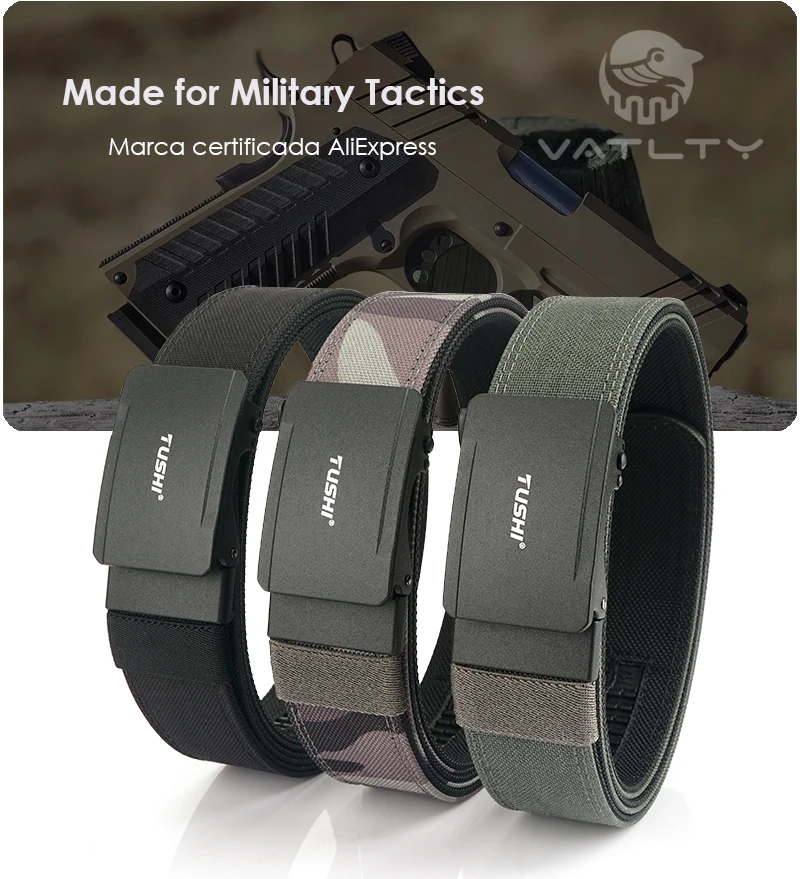 VATLTY New Men's Military Pistol Belt Metal Automatic Buckle Sturdy Nylon Tactical Outdoor Belt IPSC Casual Waistband Male
