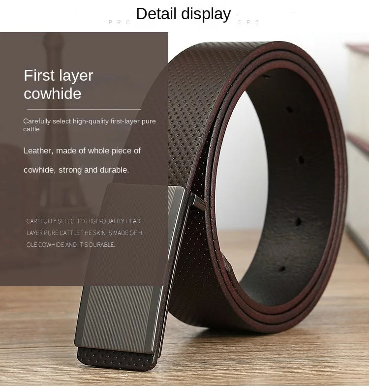Belt men's genuine leather buckle head layer genuine cowhide men's underwear wear business youth handmade buckle men's belt
