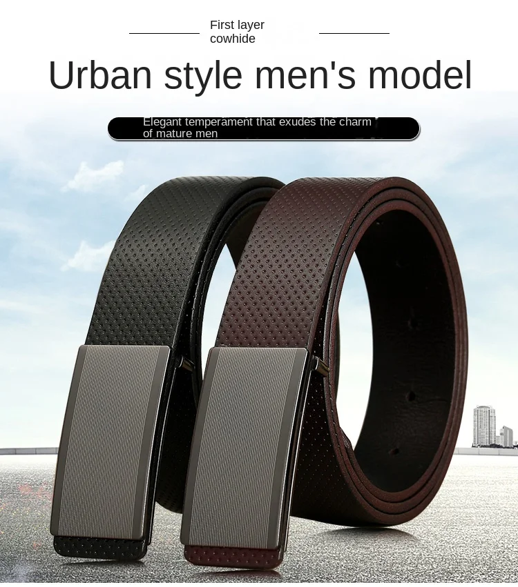 Belt men's genuine leather buckle head layer genuine cowhide men's underwear wear business youth handmade buckle men's belt