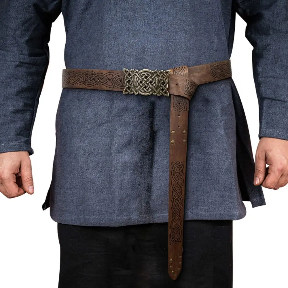 Novelty Embossed Viking Renaissance Buckle Belt PU Printing Celtic Belt Knight Leather Medieval Waistband Adult