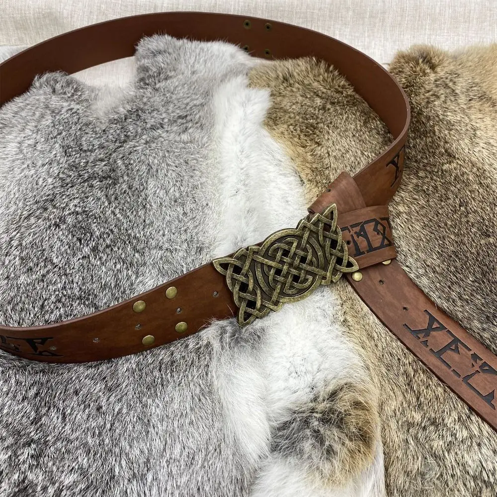 Novelty Embossed Viking Renaissance Buckle Belt PU Printing Celtic Belt Knight Leather Medieval Waistband Adult