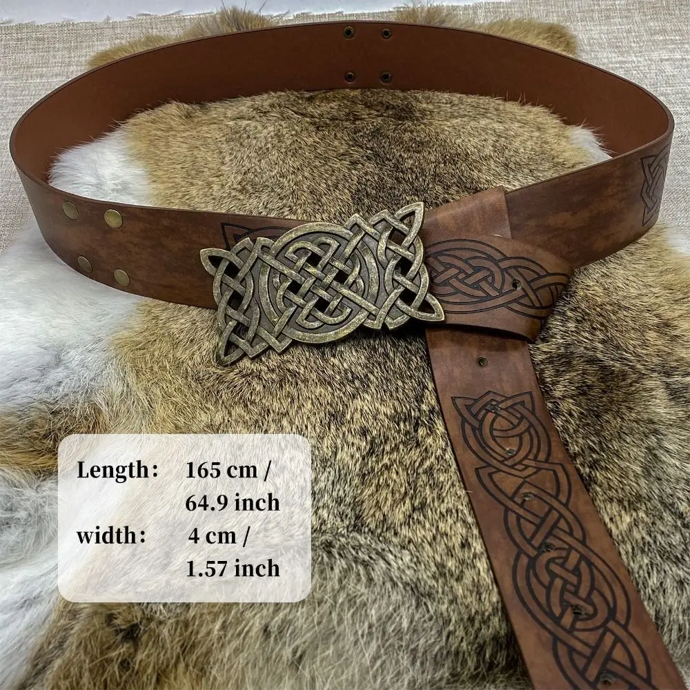 Novelty Embossed Viking Renaissance Buckle Belt PU Printing Celtic Belt Knight Leather Medieval Waistband Adult
