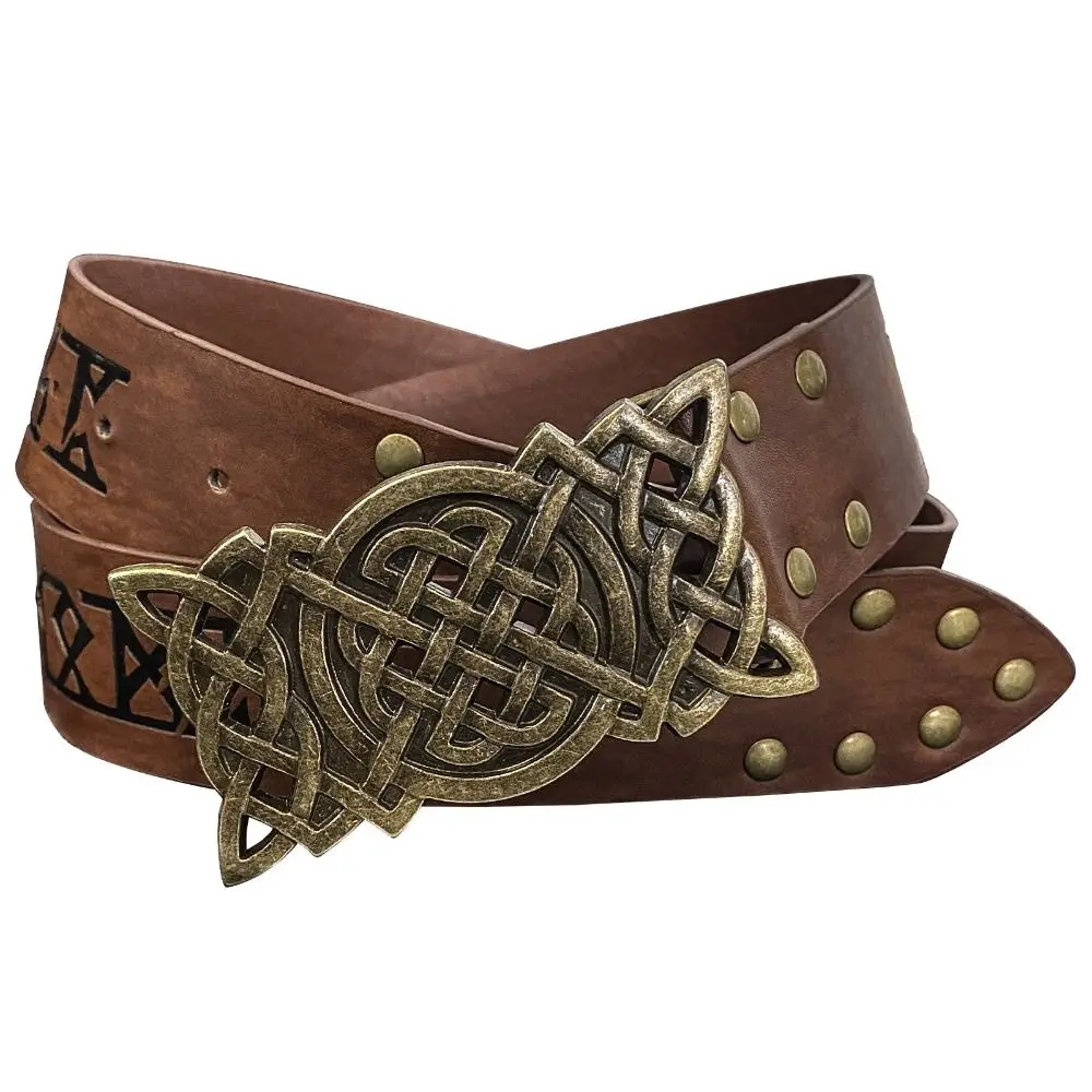 Novelty Embossed Viking Renaissance Buckle Belt PU Printing Celtic Belt Knight Leather Medieval Waistband Adult