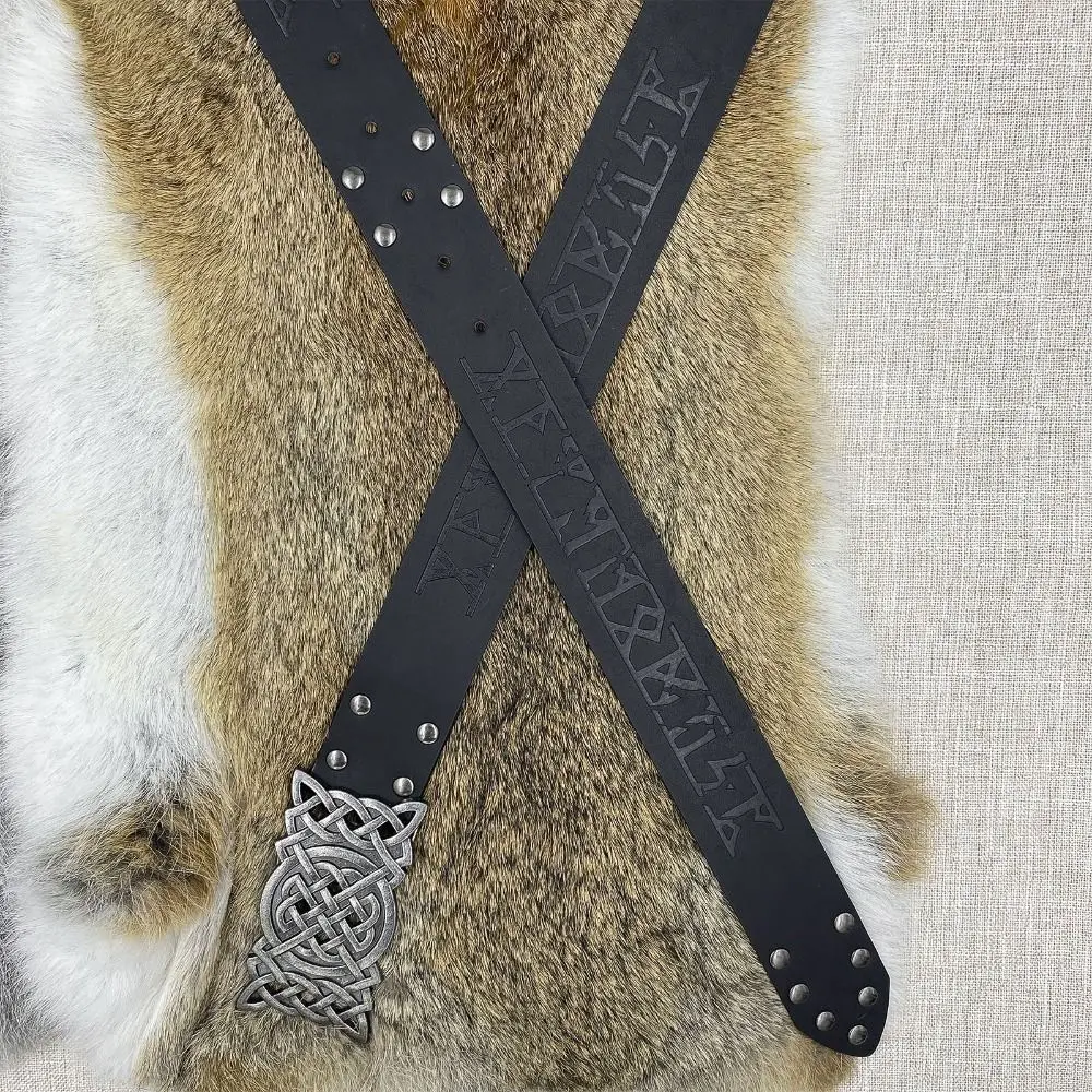 Novelty Embossed Viking Renaissance Buckle Belt PU Printing Celtic Belt Knight Leather Medieval Waistband Adult