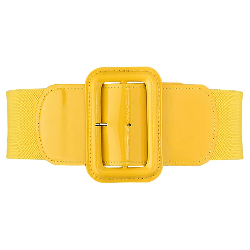 New Design Wide 7.5cm Waist Cover Women Blue Orange Belt Tight Sweater Coat Dress Stretch Yellow Metal Square Buckle Elastic