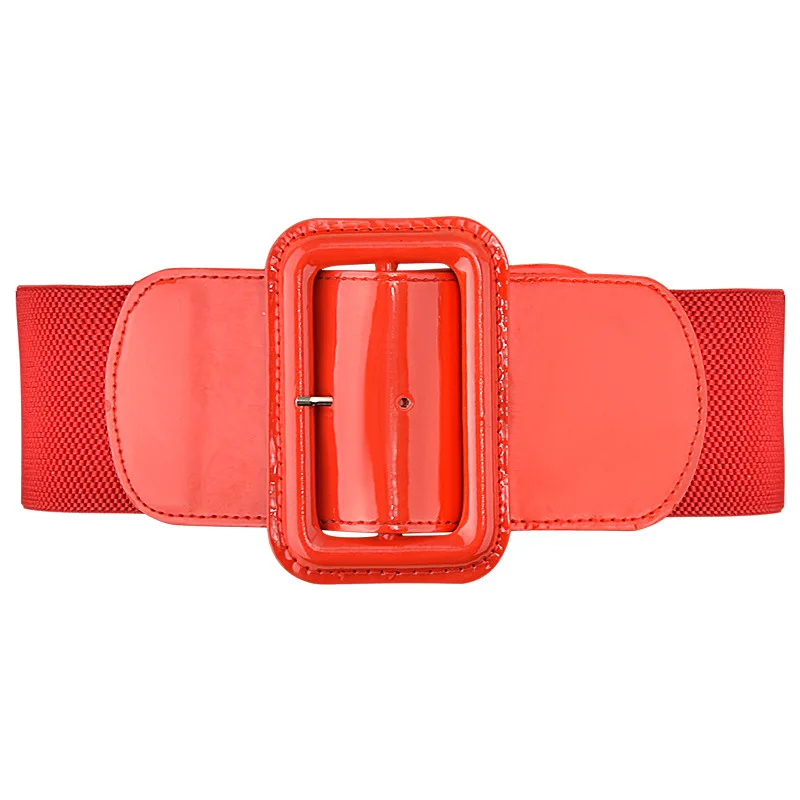 New Design Wide 7.5cm Waist Cover Women Blue Orange Belt Tight Sweater Coat Dress Stretch Yellow Metal Square Buckle Elastic