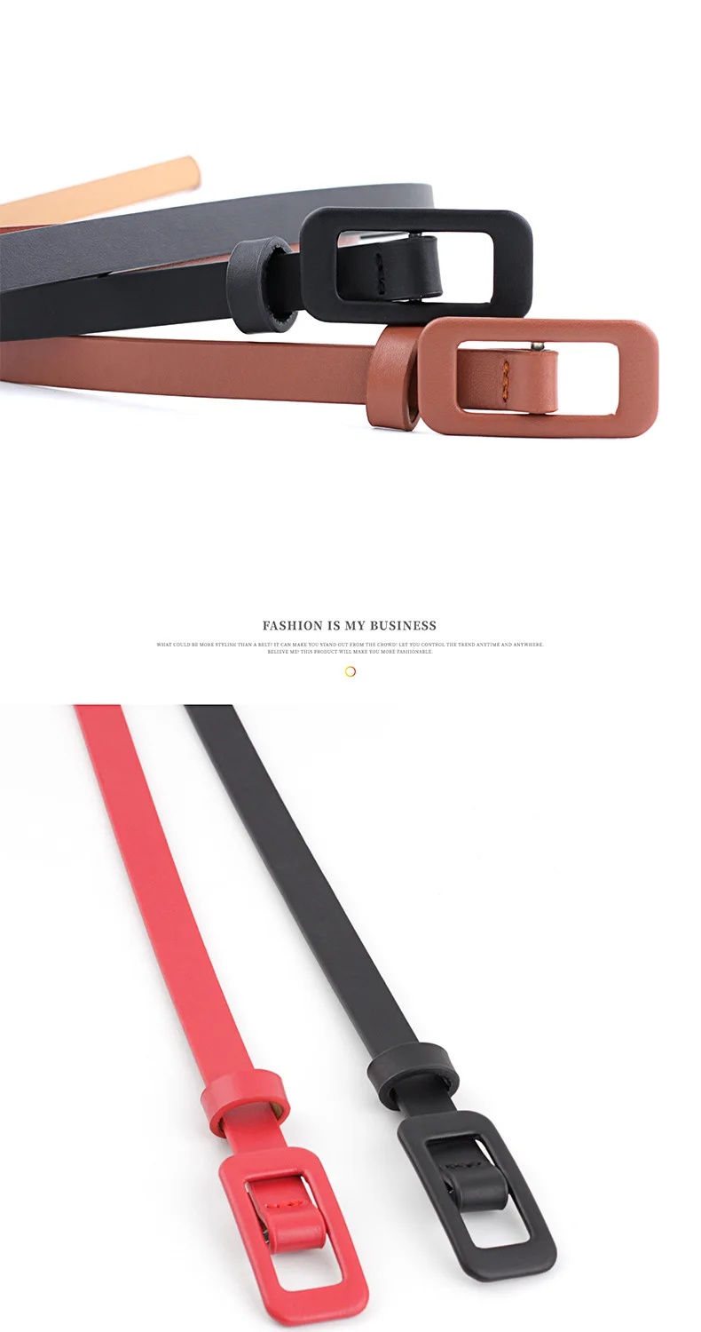 Wholesale Square Buckle Without Holes Ladies Black/white/red Pu Leather Fashion Female Fine Belt for Jeans Dress Decoration