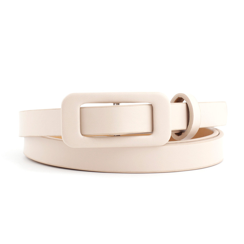 Wholesale Square Buckle Without Holes Ladies Black/white/red Pu Leather Fashion Female Fine Belt for Jeans Dress Decoration