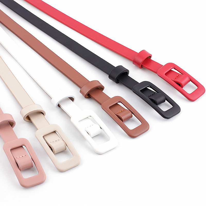 Wholesale Square Buckle Without Holes Ladies Black/white/red Pu Leather Fashion Female Fine Belt for Jeans Dress Decoration