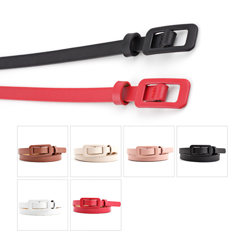 Wholesale Square Buckle Without Holes Ladies Black/white/red Pu Leather Fashion Female Fine Belt for Jeans Dress Decoration