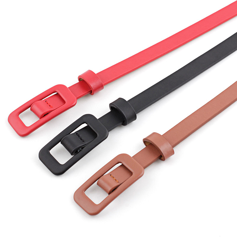 Wholesale Square Buckle Without Holes Ladies Black/white/red Pu Leather Fashion Female Fine Belt for Jeans Dress Decoration