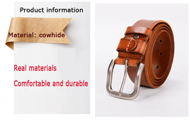 3.7CM Top Cowhide Belt Men Copper Buckle Top Genuine Leather Casual Jeans Belt High Quality All-match Retro Personal Male Strap