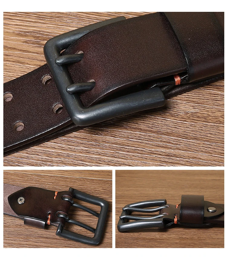 4.3cm*105-125cm Men's Cowskin Belt Genuine Leather Crafts Jeans Belts Double Pin Buckle Luxury Designer Waistband for Men Gift
