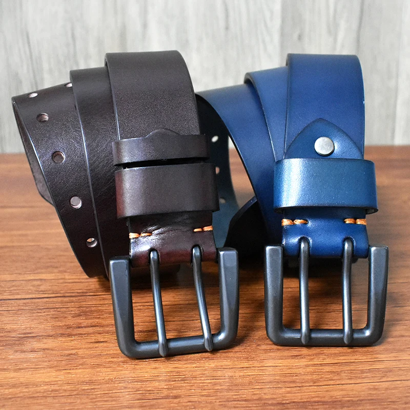 4.3cm*105-125cm Men's Cowskin Belt Genuine Leather Crafts Jeans Belts Double Pin Buckle Luxury Designer Waistband for Men Gift