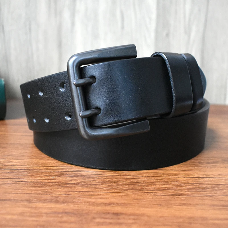 4.3cm*105-125cm Men's Cowskin Belt Genuine Leather Crafts Jeans Belts Double Pin Buckle Luxury Designer Waistband for Men Gift