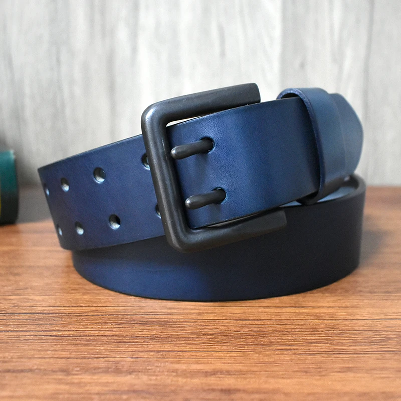 4.3cm*105-125cm Men's Cowskin Belt Genuine Leather Crafts Jeans Belts Double Pin Buckle Luxury Designer Waistband for Men Gift
