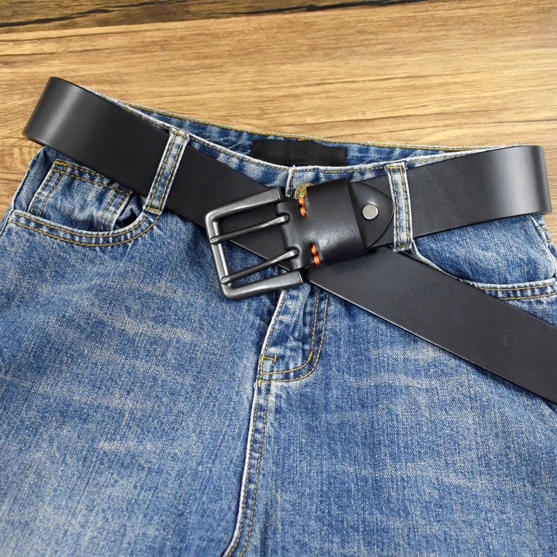 4.3cm*105-125cm Men's Cowskin Belt Genuine Leather Crafts Jeans Belts Double Pin Buckle Luxury Designer Waistband for Men Gift