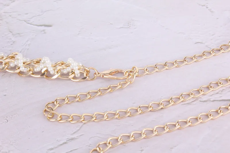 Luxury Designer Braided Corset Belt Girdle Gold Metal Chain Belts for Women Pearl Waistband Dress Jeans Elegant Chain Straps