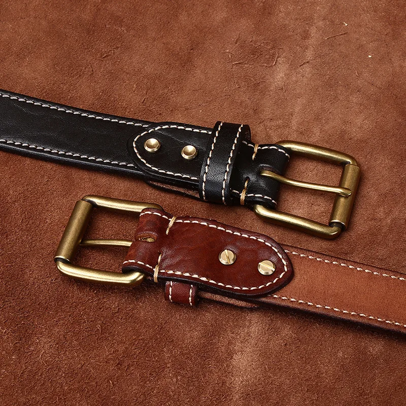 3.8CM Men High Quality Genuine Leather Belt Luxury Designer Brass Pin Buckle Belts Pure Thick Cowskin Strap Male Jeans for Man