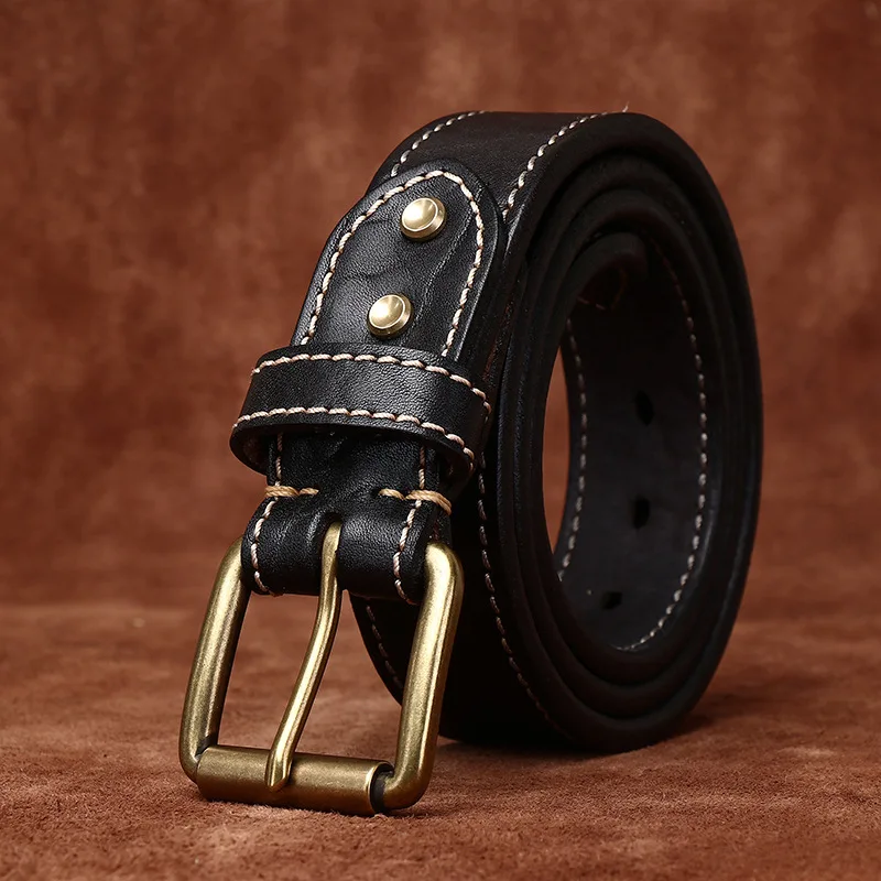 3.8CM Men High Quality Genuine Leather Belt Luxury Designer Brass Pin Buckle Belts Pure Thick Cowskin Strap Male Jeans for Man