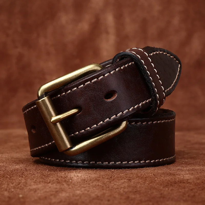 3.8CM Men High Quality Genuine Leather Belt Luxury Designer Brass Pin Buckle Belts Pure Thick Cowskin Strap Male Jeans for Man